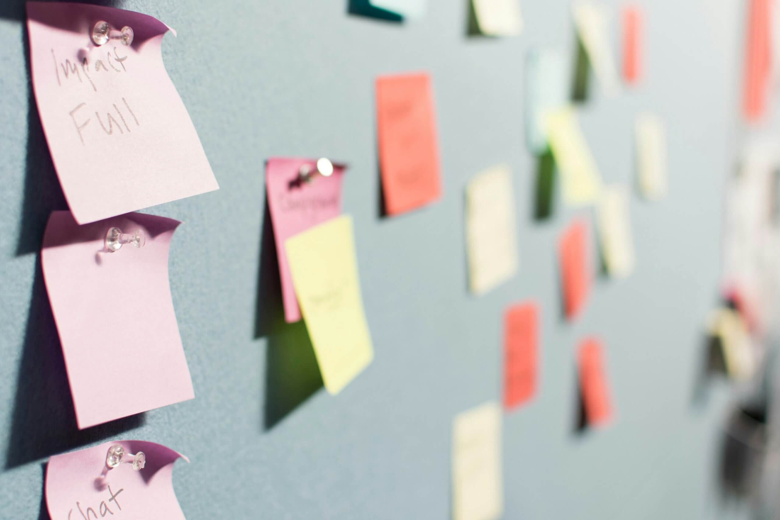 Post it notes on a white board